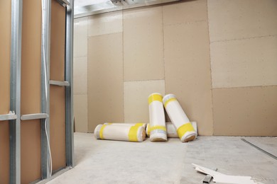 Insulation materials in apartment during repair. Home renovation