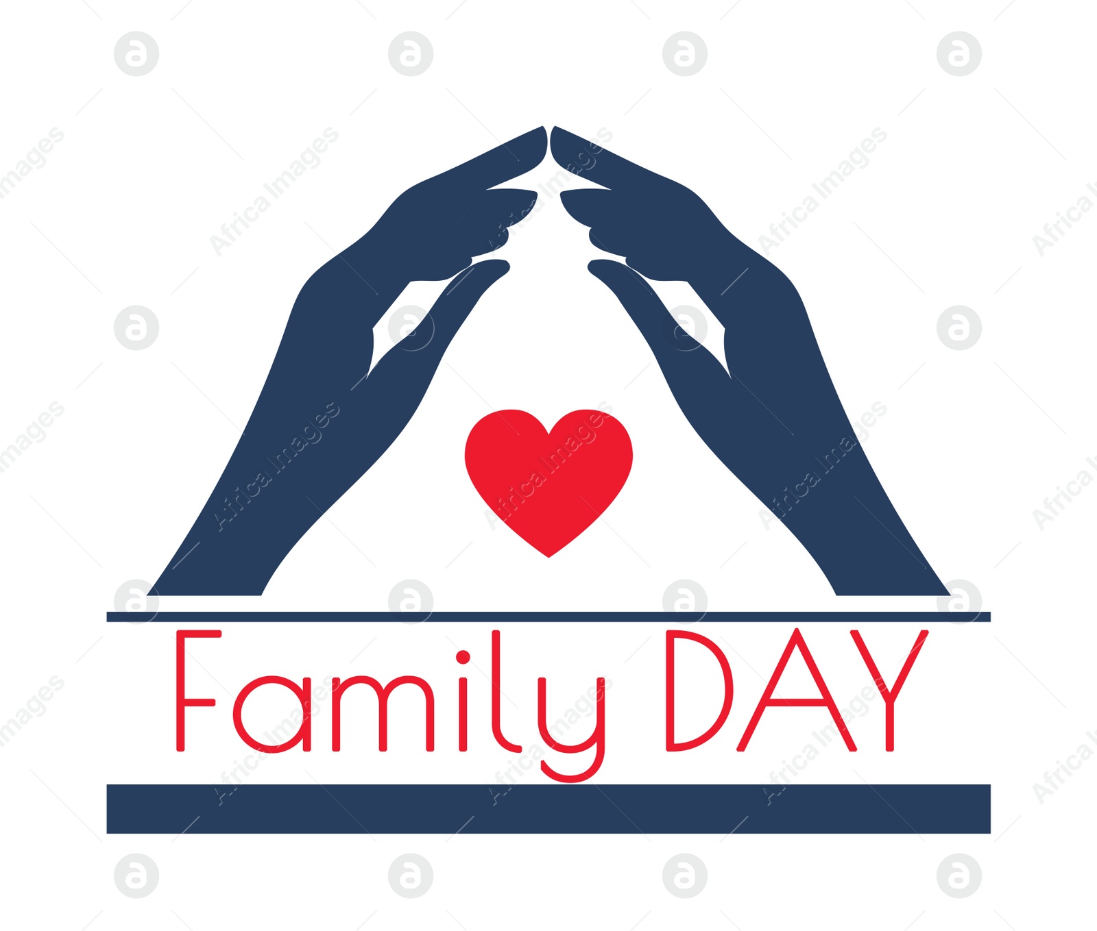 Illustration of Happy Family Day.  hands over red heart on white background