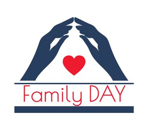 Illustration of Happy Family Day.  hands over red heart on white background