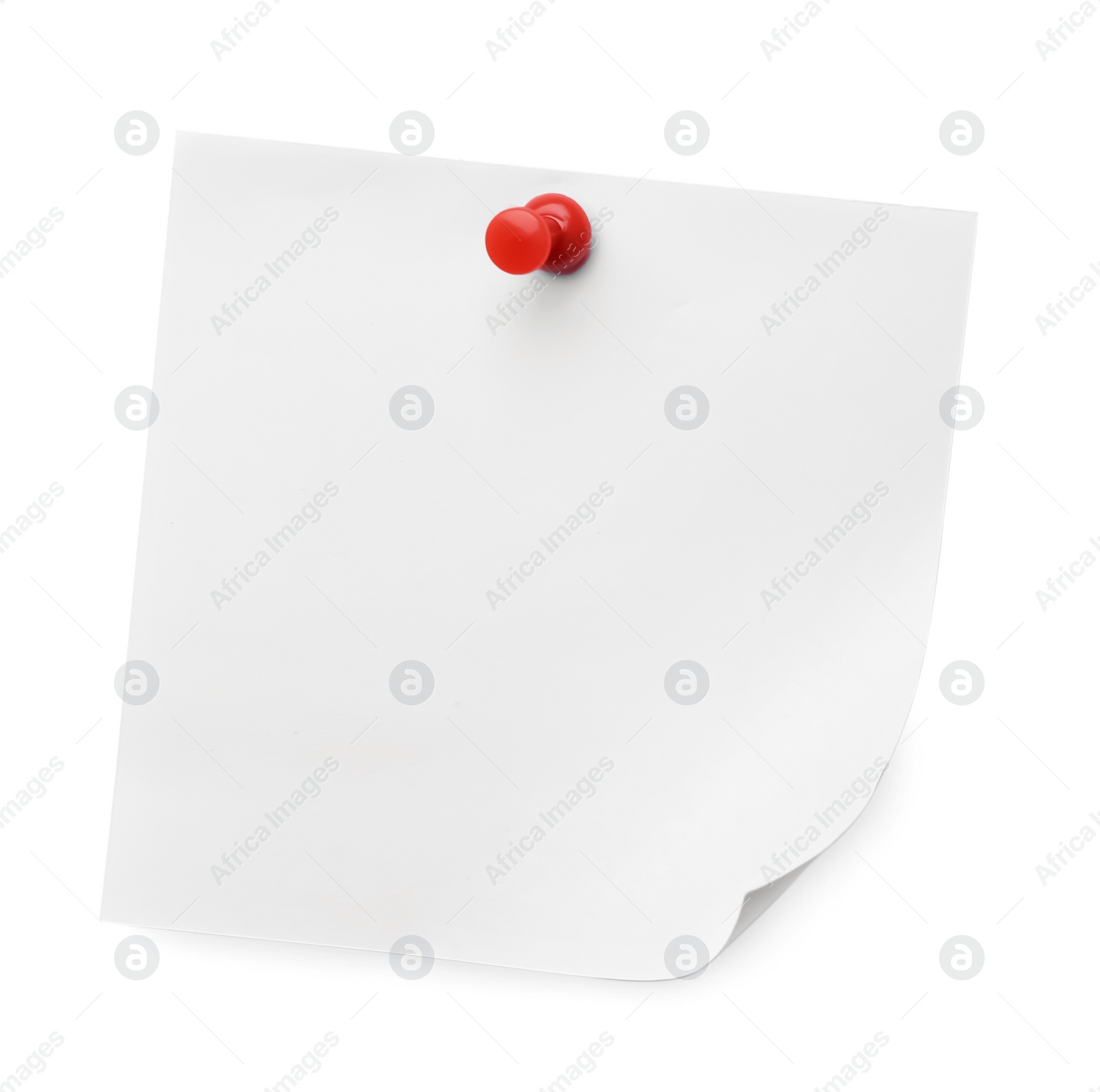 Photo of Blank note pinned on white background, top view