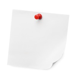 Photo of Blank note pinned on white background, top view
