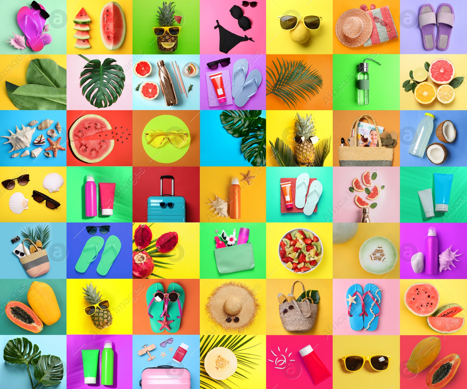 Image of Bright collage with beach accessories and other summer stuff