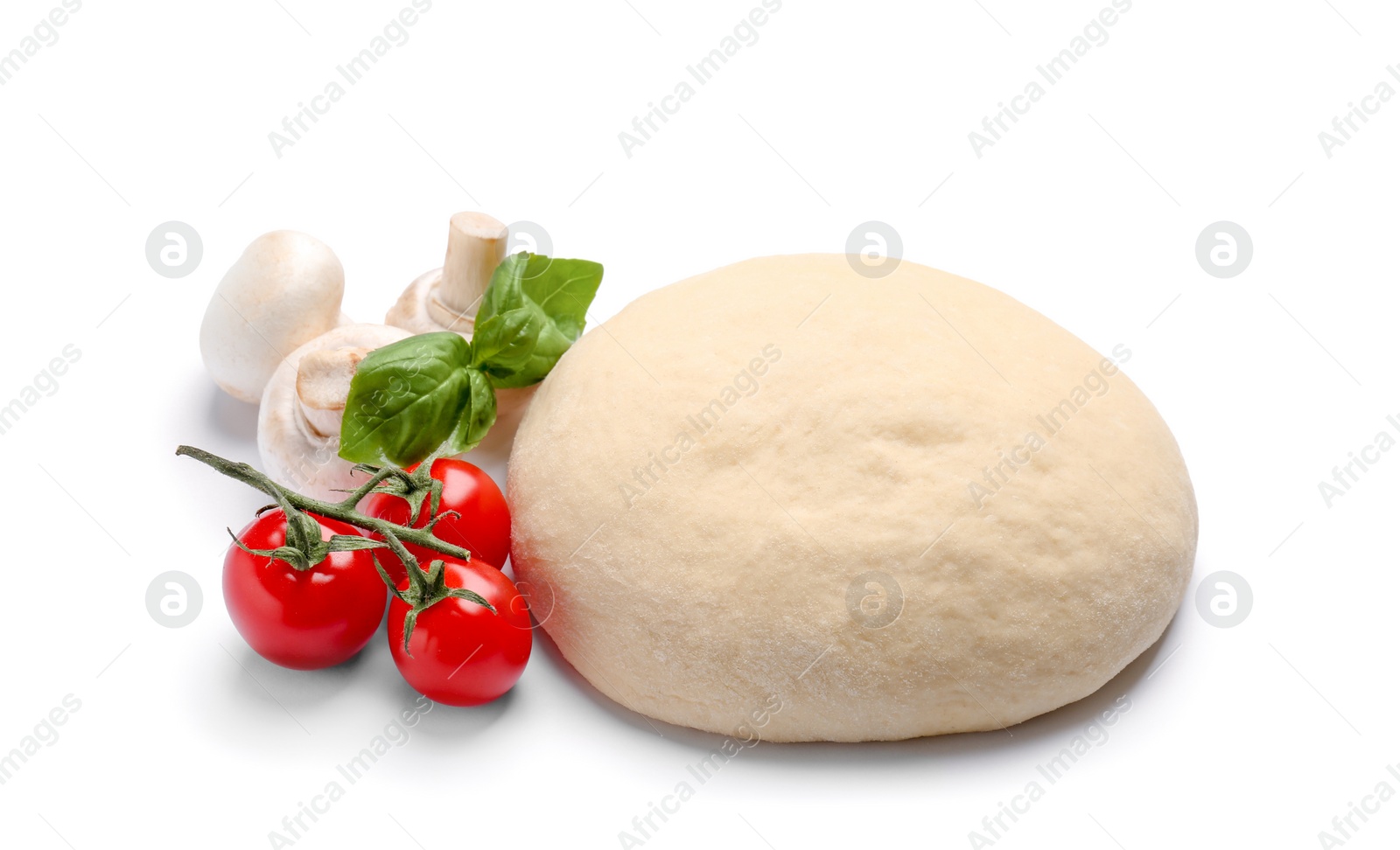 Photo of Ingredients for tasty pizza, isolated on white