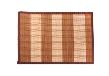 Sushi mat made of bamboo on white background, top view