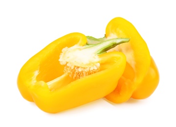 Halves of yellow bell pepper isolated on white