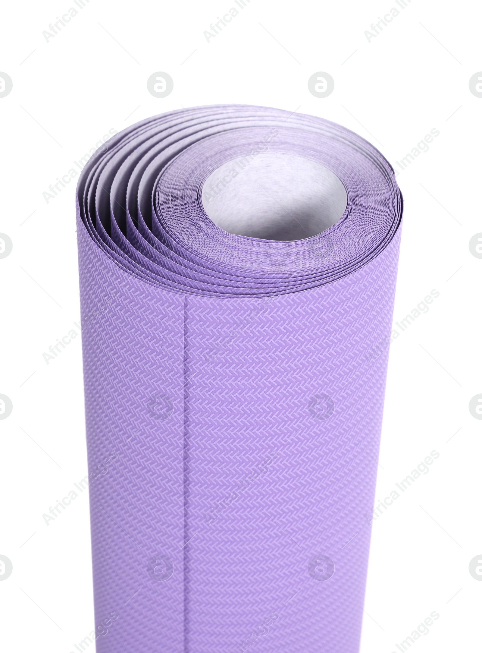 Photo of One purple wallpaper roll isolated on white