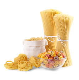 Photo of Different types of pasta isolated on white