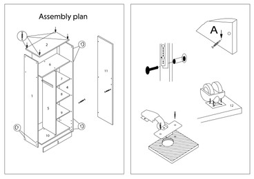 Furniture assembly plan on white background, illustration