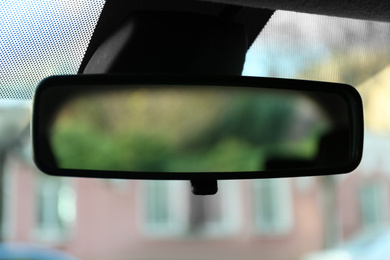 Rear view mirror in modern car interior
