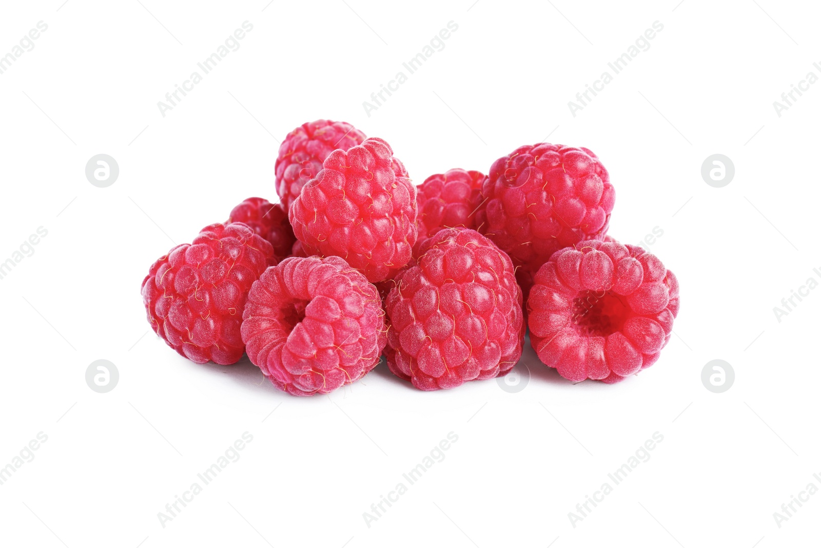 Photo of Fresh red ripe raspberries on white background