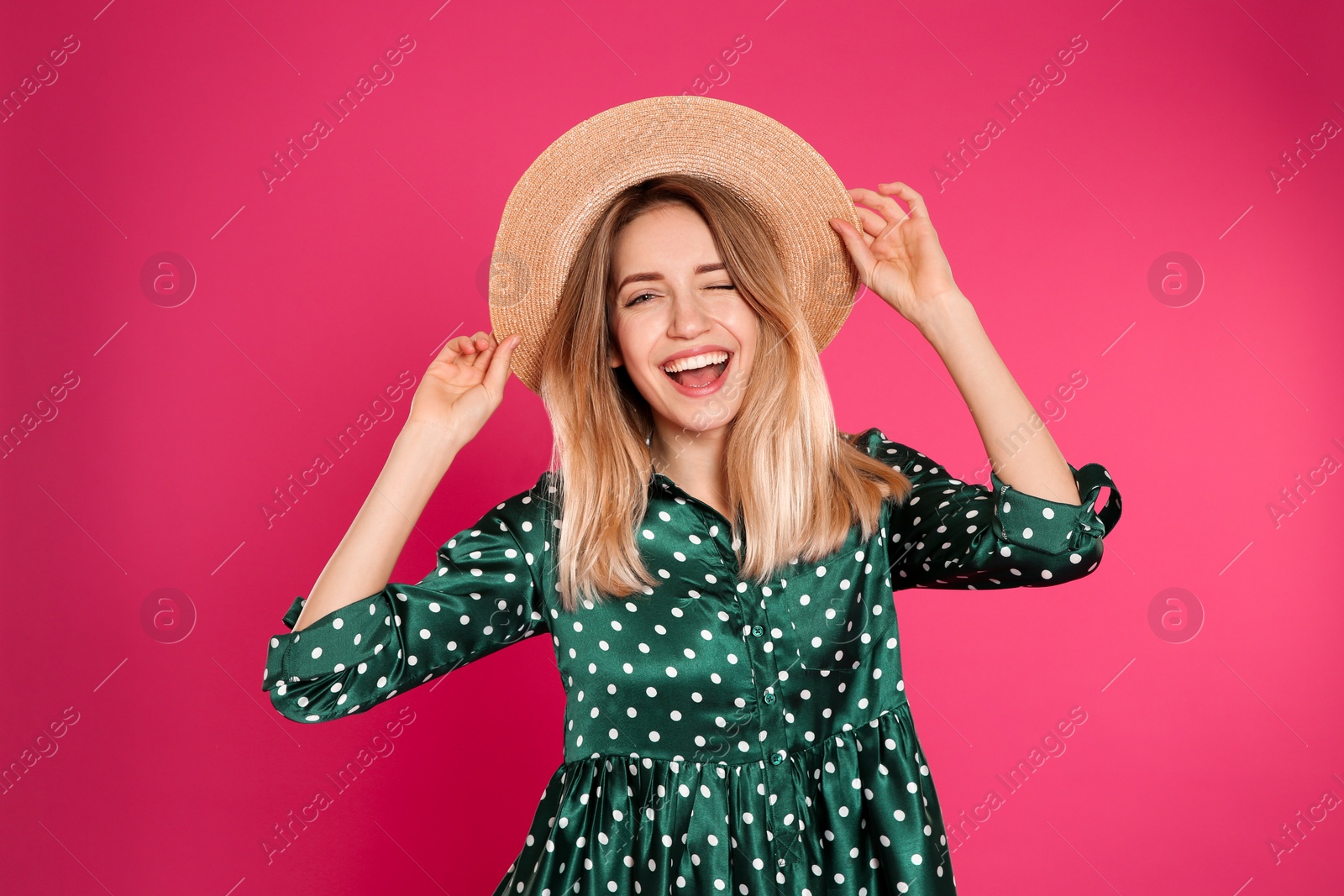 Photo of Portrait of pretty woman on color background