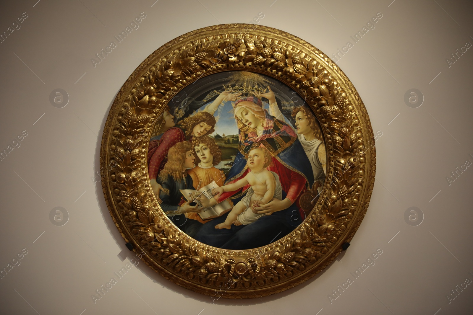 Photo of Florence, Italy - February 8, 2024: Famous painting "Madonna Magnificat" by Sandro Botticelli at Uffizi gallery