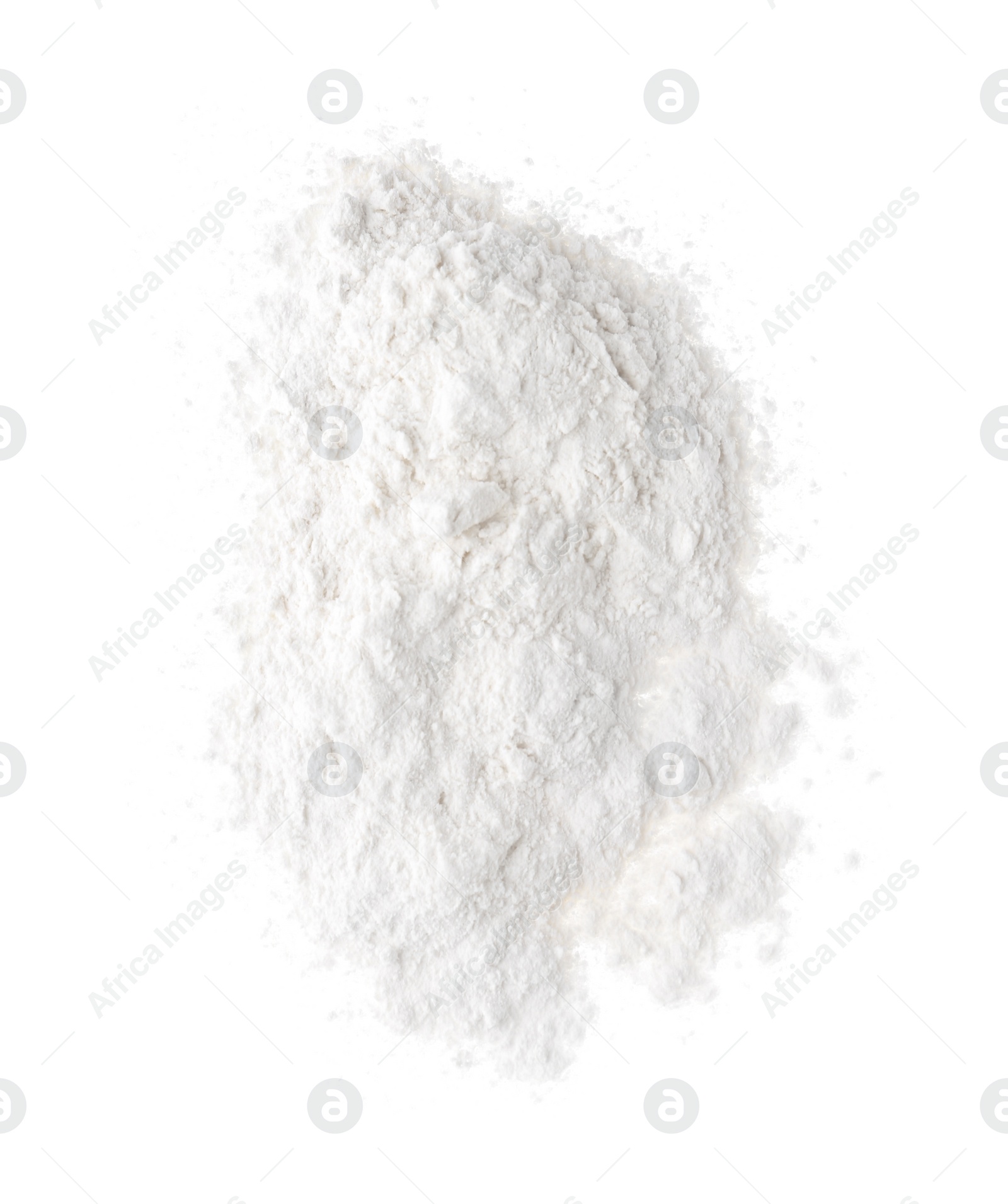 Photo of Pile of organic flour isolated on white, top view