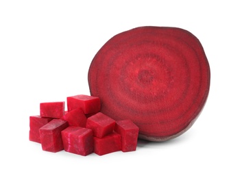 Photo of Cut fresh red beet on white background