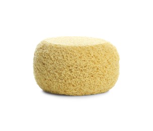 Photo of New yellow bath sponge on white background