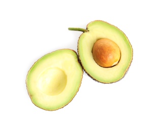 Photo of Ripe sliced avocado on white background