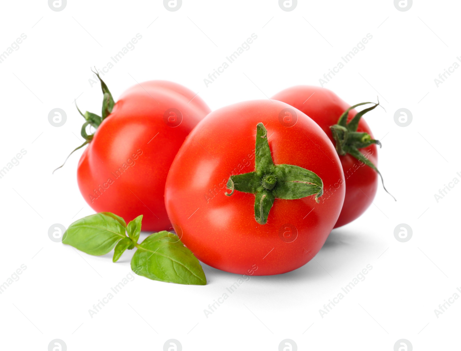 Photo of Fresh ripe red tomatoes on white background