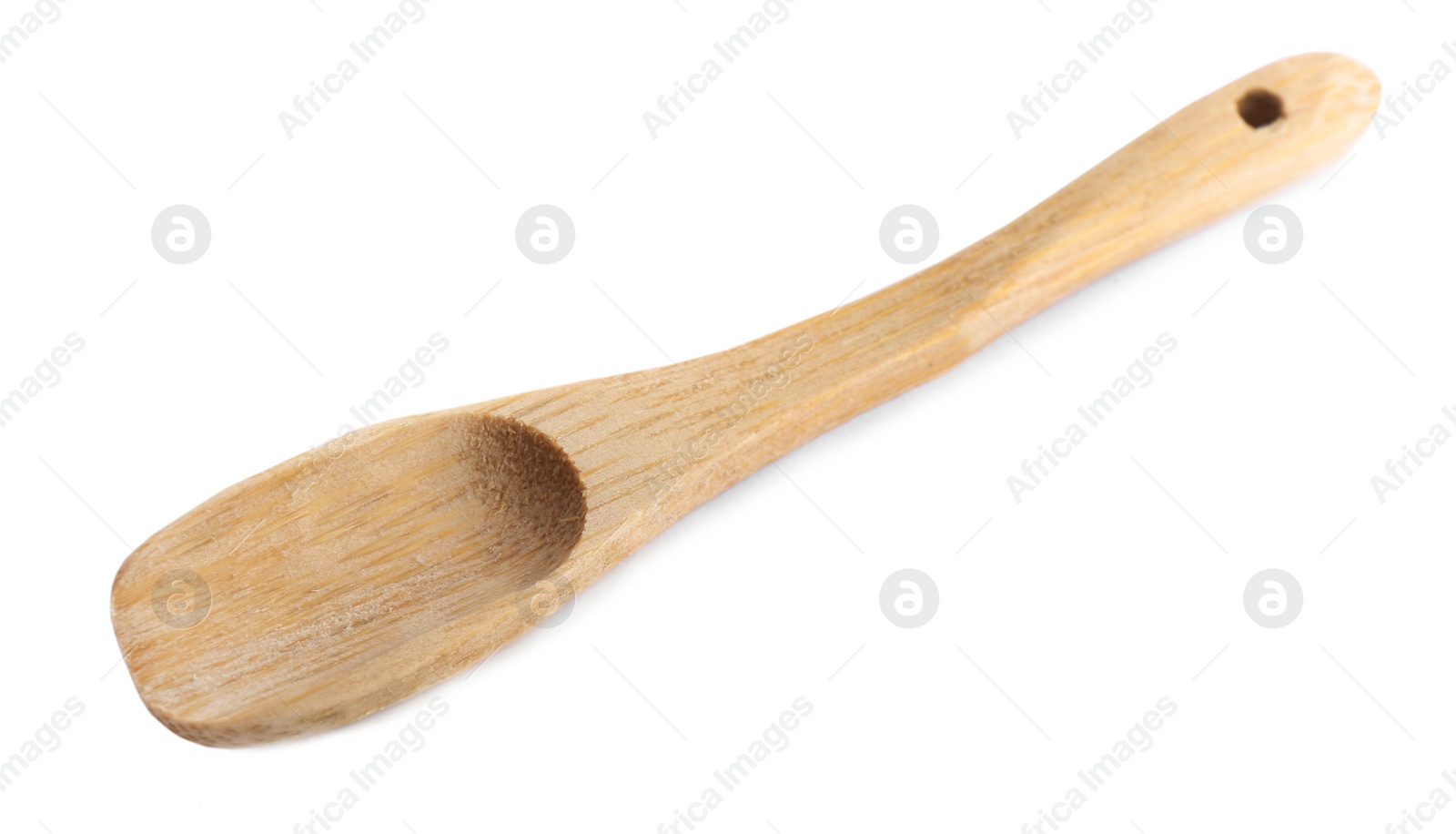 Photo of One new wooden spoon on white background