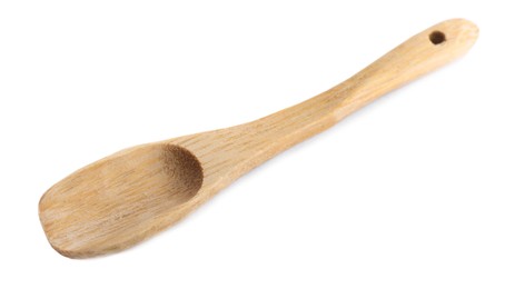 One new wooden spoon on white background