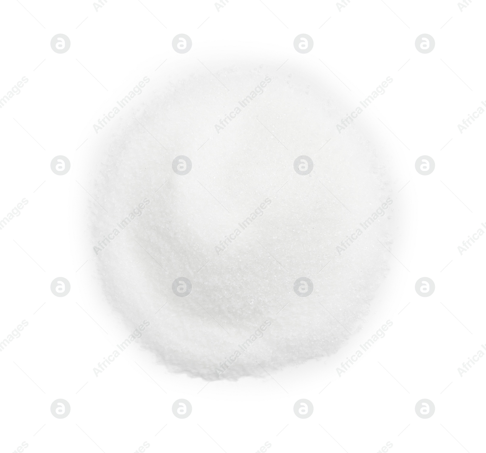 Photo of Pile of sugar isolated on white, top view