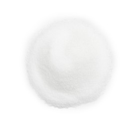 Photo of Pile of sugar isolated on white, top view