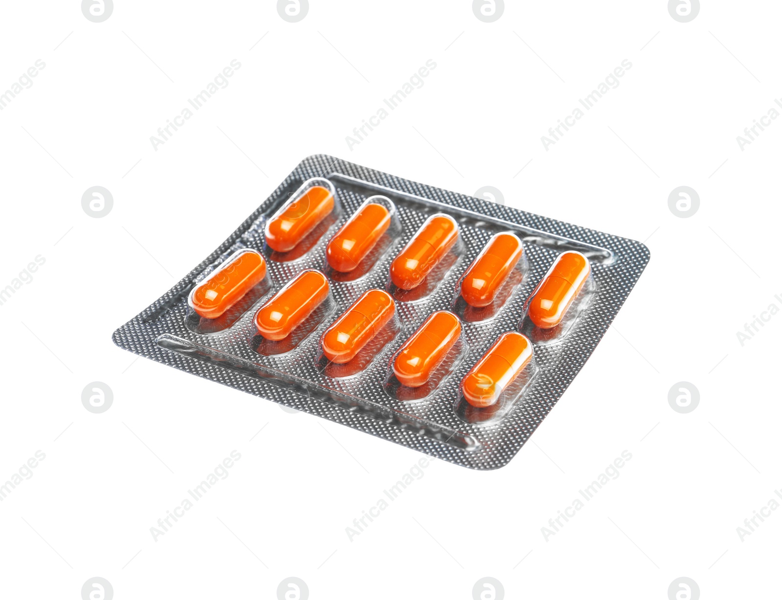 Photo of Pills in blister pack on white background