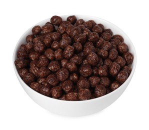 Chocolate cereal balls in bowl isolated on white