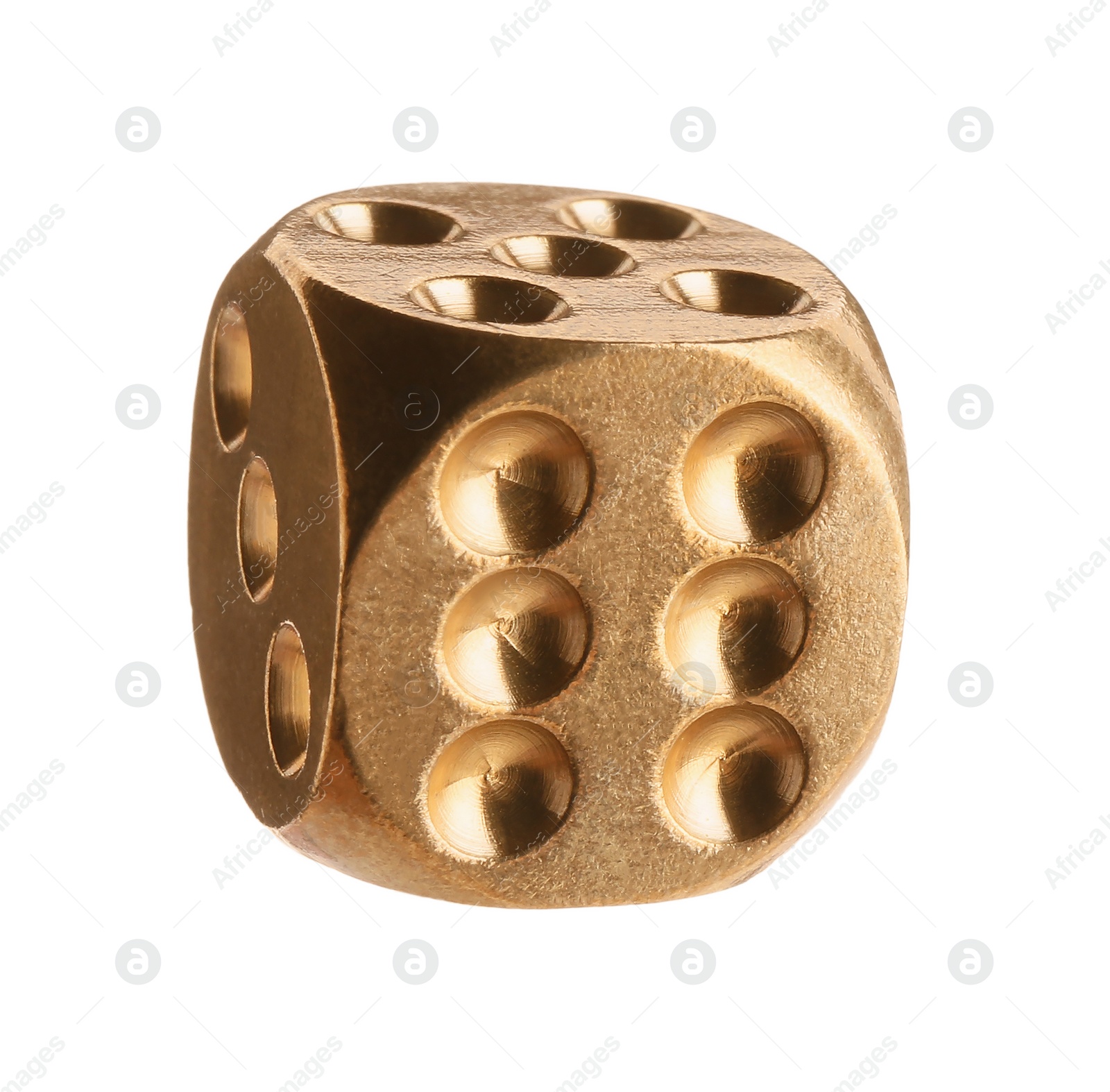 Photo of One metal game dice isolated on white