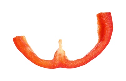 Slice of ripe red bell pepper on white background