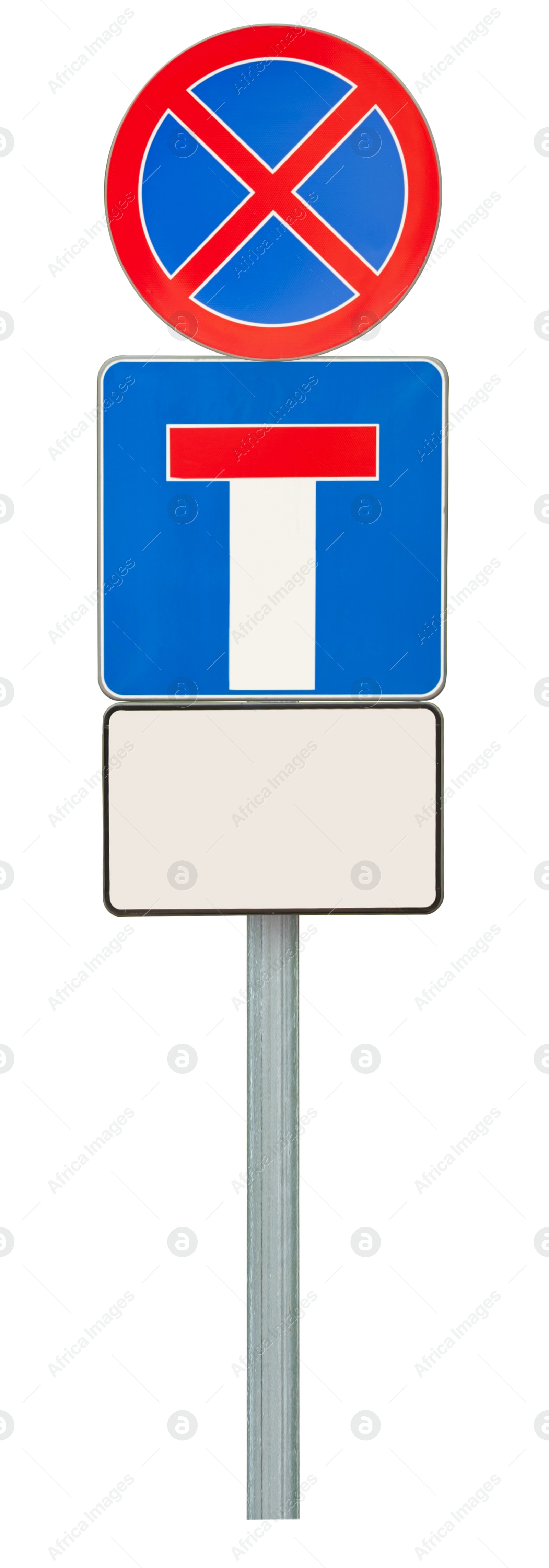 Image of Post with different traffic signs isolated on white
