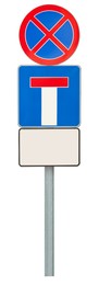 Image of Post with different traffic signs isolated on white
