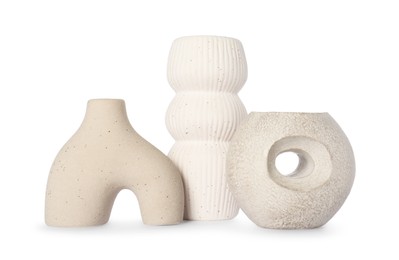Many different stylish vases isolated on white