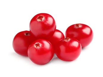 Pile of fresh cranberries on white background
