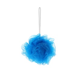 Photo of New blue shower puff isolated on white