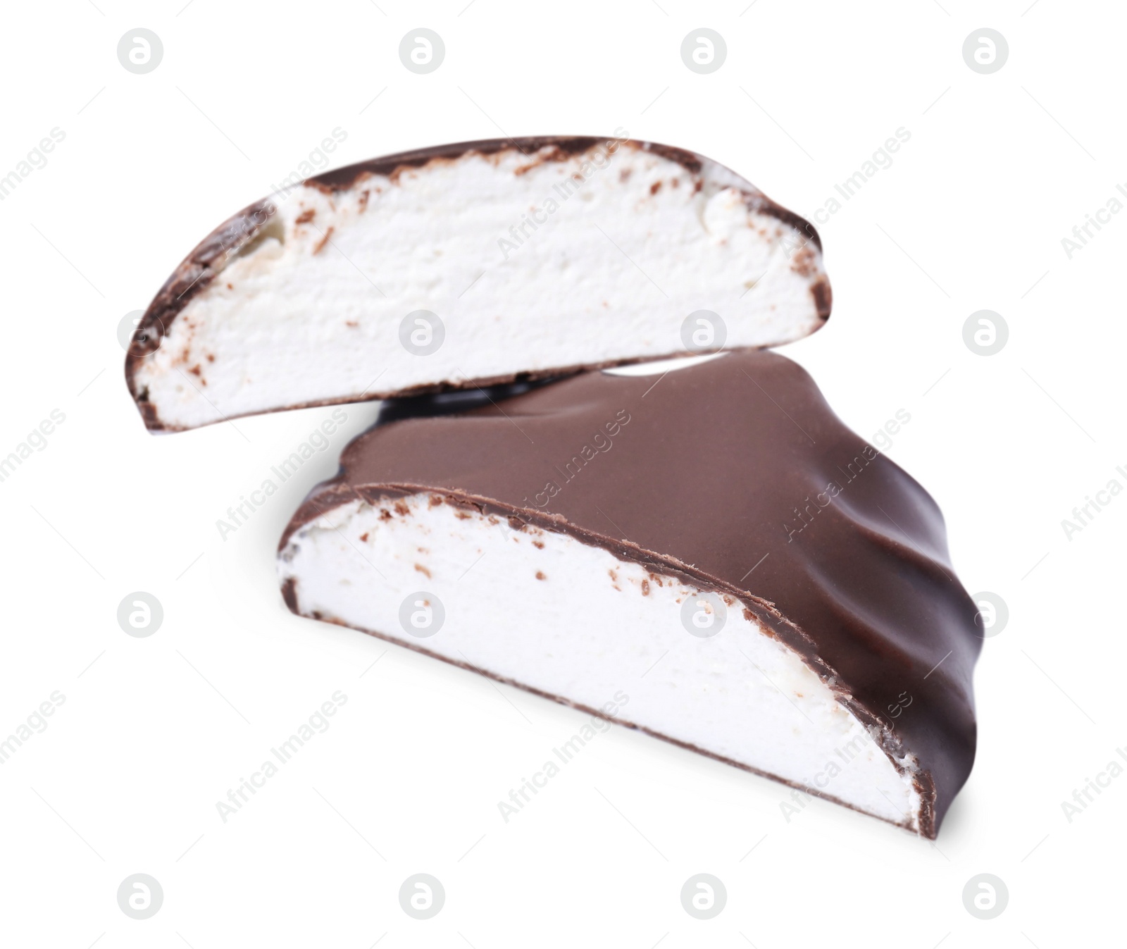 Photo of Delicious chocolate covered marshmallow isolated on white