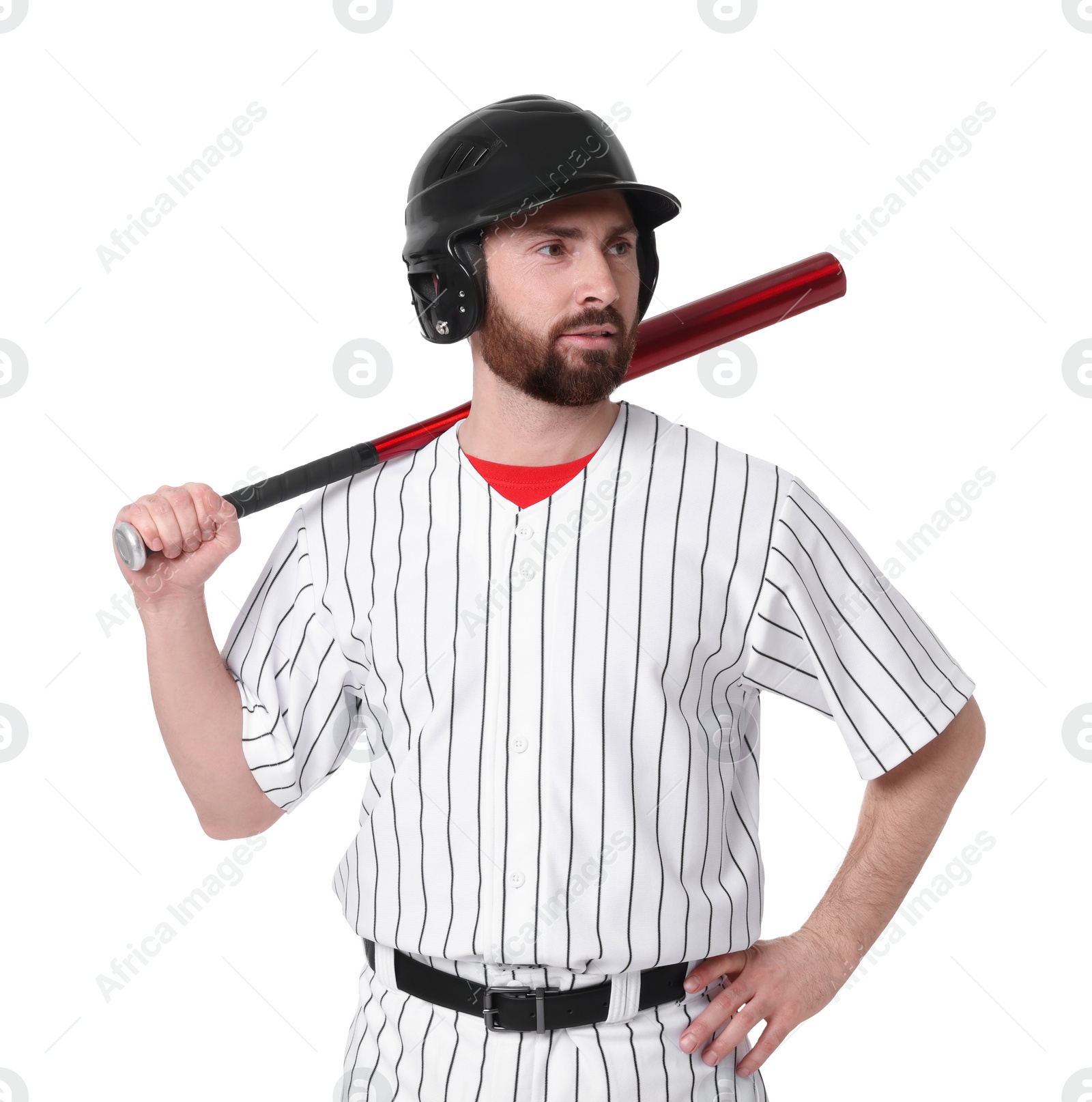 Photo of Baseball player with bat on white background