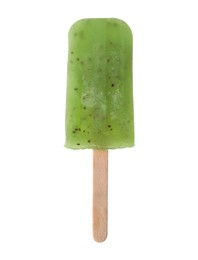 Tasty kiwi ice pop isolated on white. Fruit popsicle