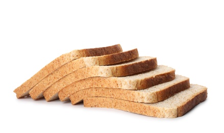 Photo of Slices of wheat bread isolated on white