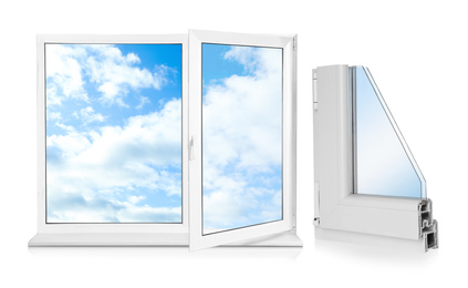 Window and sample of profile on white background