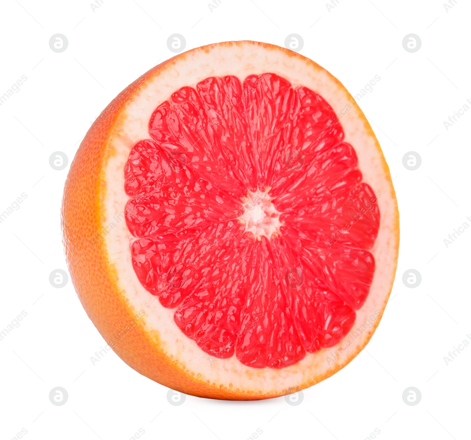 Photo of Halved ripe grapefruit isolated on white. Citrus fruit