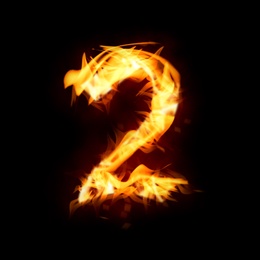 Image of Flaming 2 on black background. Stylized number design