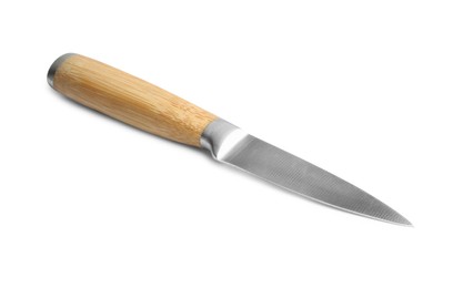 Photo of One knife with wooden handle isolated on white