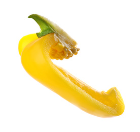 Photo of Slice of yellow bell pepper isolated on white