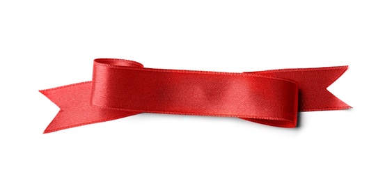 Photo of Beautiful satin ribbon on white background. Mockup for design