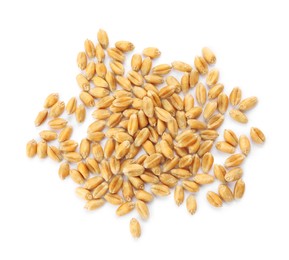 Photo of Pile of wheat grains on white background, top view