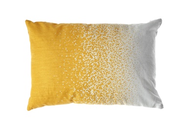 Photo of Soft decorative pillow on white background