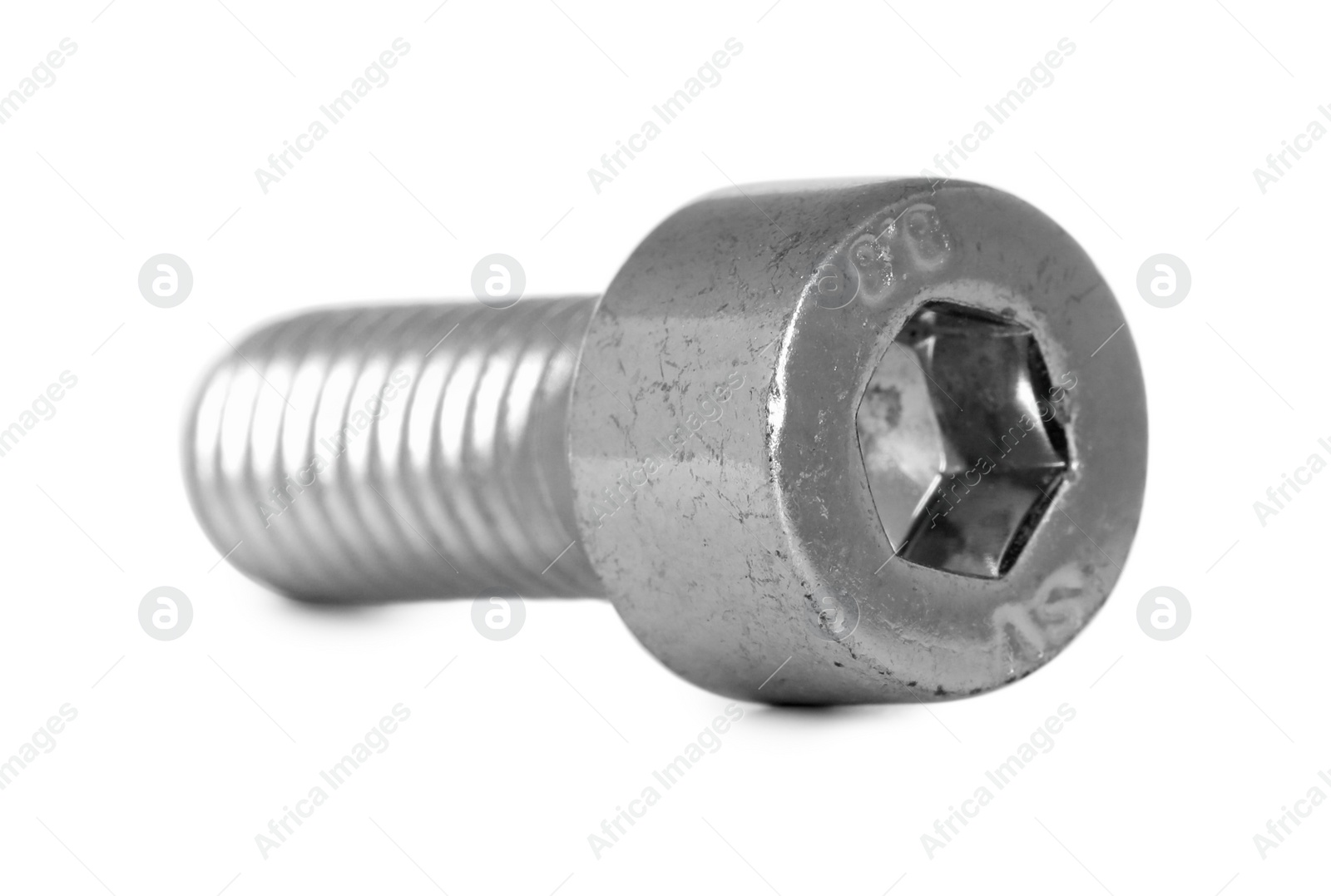 Photo of One metal socket bolt isolated on white