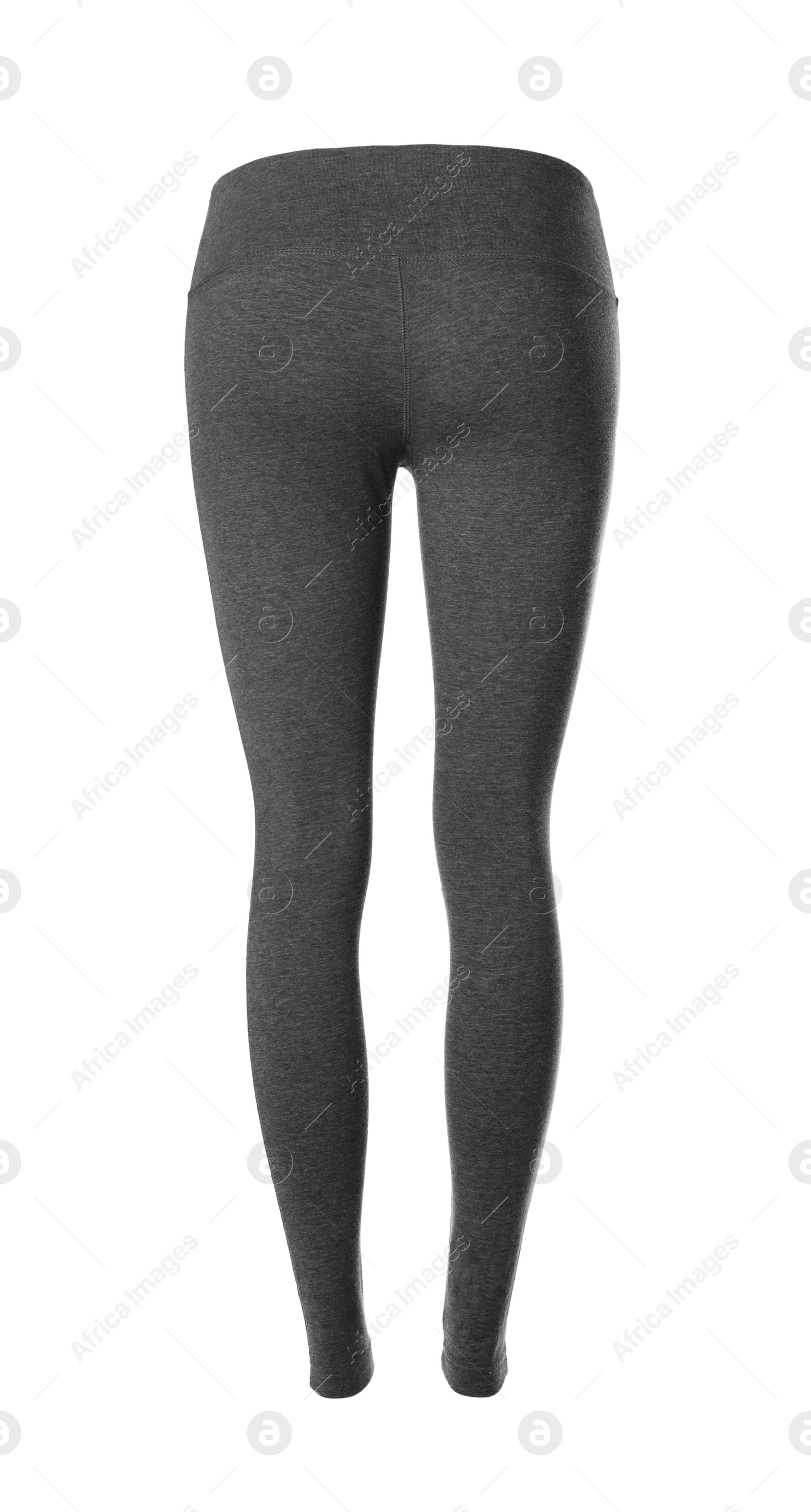 Photo of Grey women's leggins isolated on white. Sports clothing