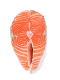 Fresh raw salmon on white background, top view. Fish delicacy