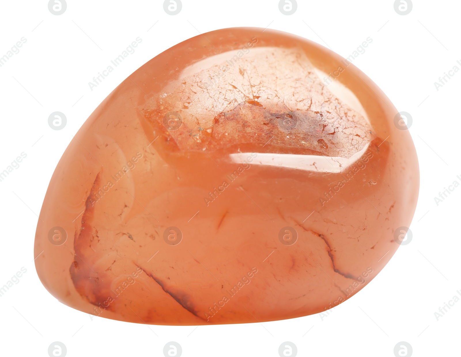 Photo of Beautiful red carnelian agate gemstone on white background